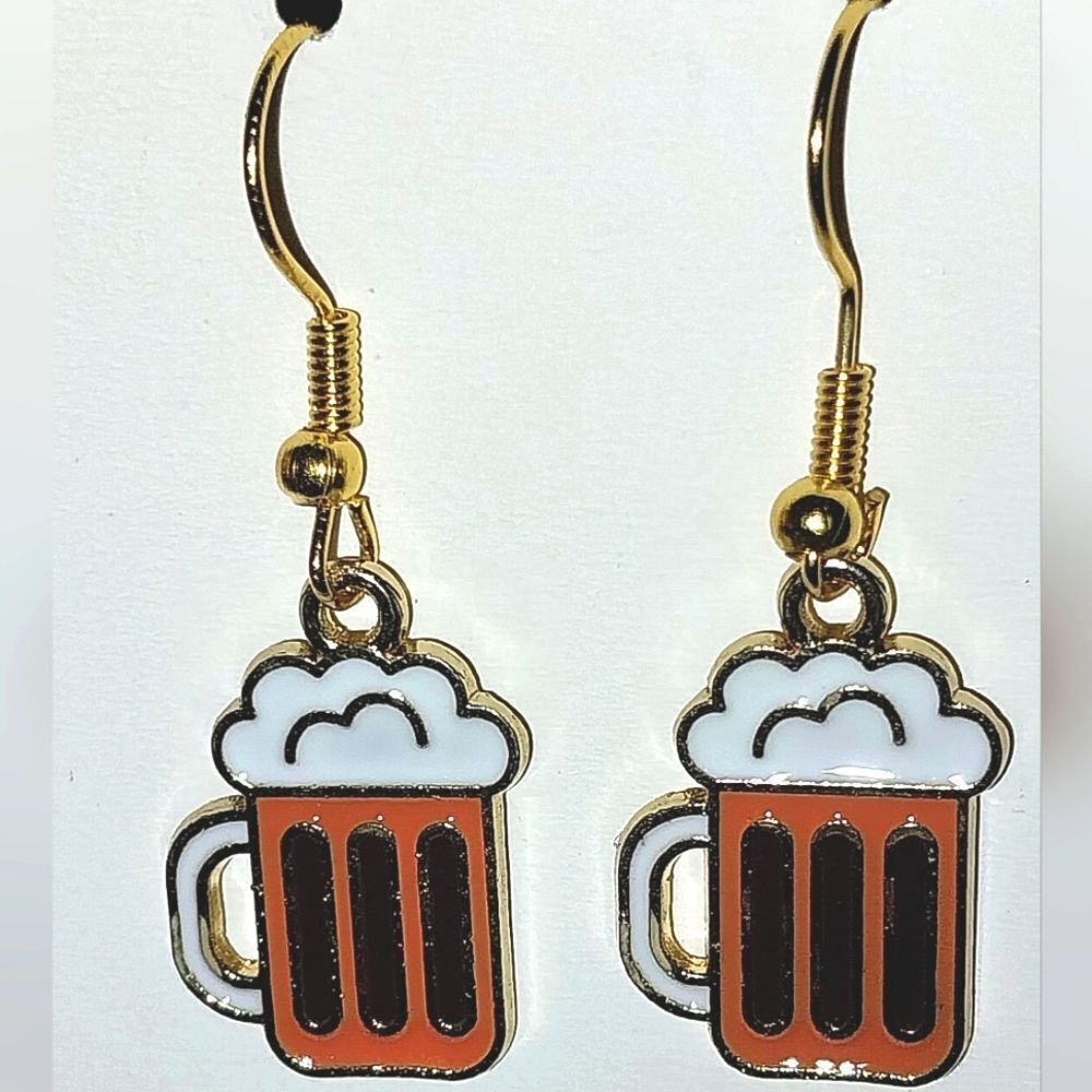 Retro Hand CRAFTED Retro Beer Cocktail Earring - Picture 2 of 5